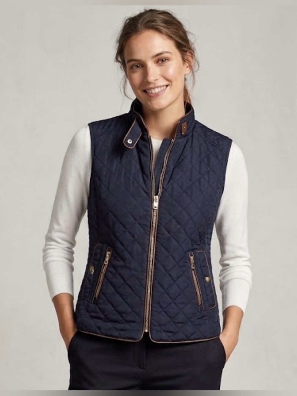 Zara Navy Quilted Stand-Collar Vest